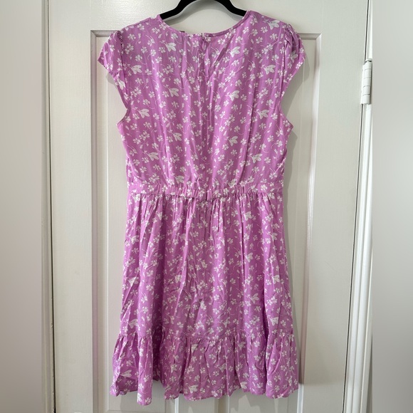 J. Crew purple pink floral faux wrap ruffle mini dress - Picture 5 of 14